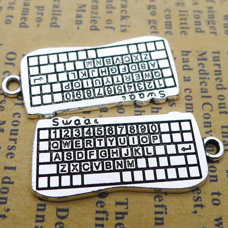 

Newest 8Pcs 13*30mm Antique Silver Plated Alloy Computer Keyboard Charms Pendant Accessories Charms For Diy Jewelry Making