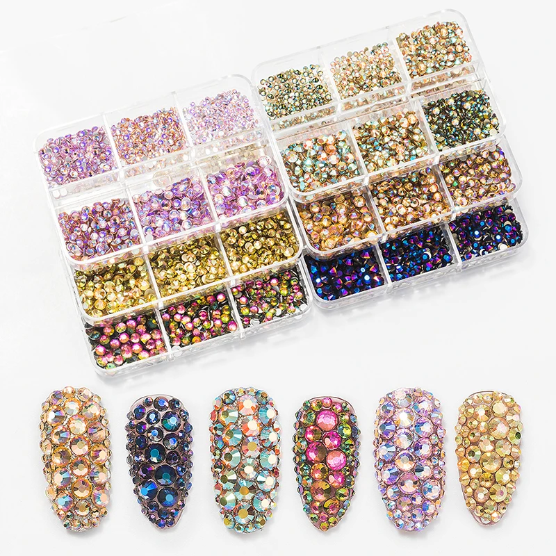 1 Box  Mix Sizes ss6-ss20 Glass Non Hot Fix Rhinestone Flat Back Crystal Stone Strass Glitters Nail Diamond For DIY Garment