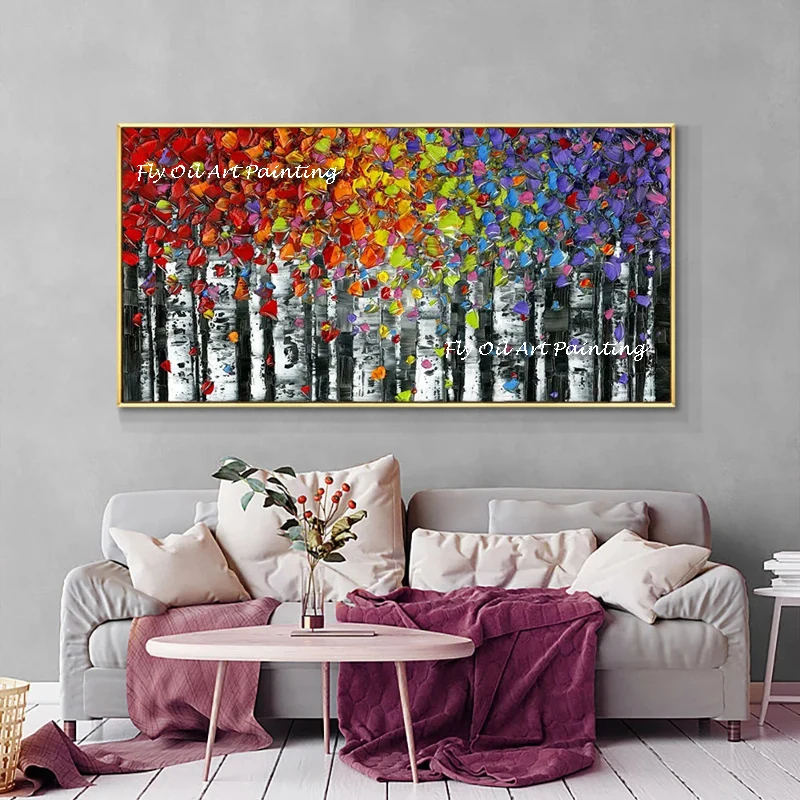 100% Abstract Oil Painting Winter Trees Have Special colored Trees  Modern Wall Art  for office Picture Home Decoration Painting