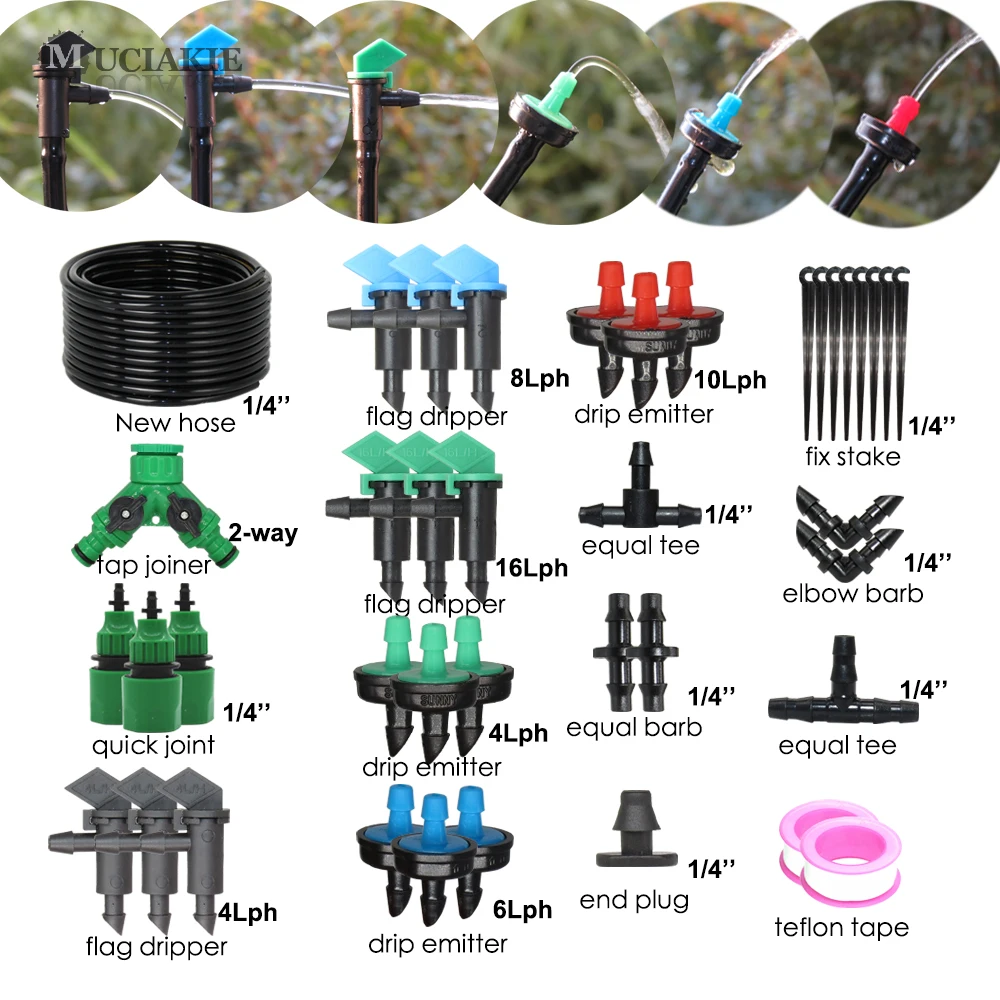 

MUCIAKIE 50M Garden Drip Irrigation System 4L 6L 8L Flag Emitter Dripper Kits Gardening Watering Plants Tools Micro Drip Set