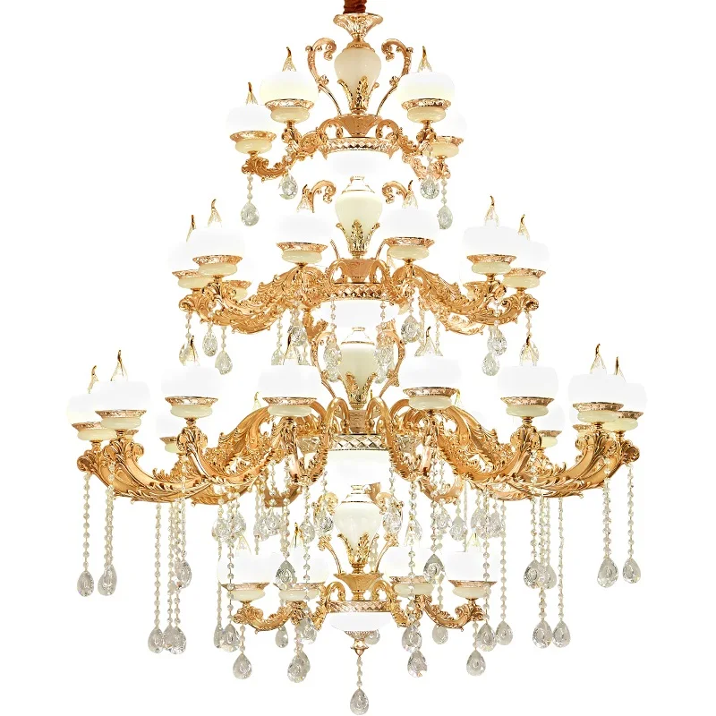 Villa Large Chandelier Duplex Living Room Lamp Long Chandelier Luxury Crystal Lights European Chandelier Hotel Staircase Lamps