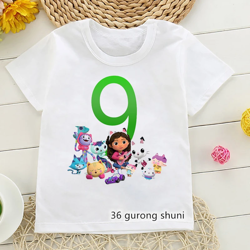 3th-12th Birthday Gift Print T-Shirt Girls Gabby'S Dollhouse Kids Clothes Summer Fashion Harajuku Kawaii Children Tshirt Tops