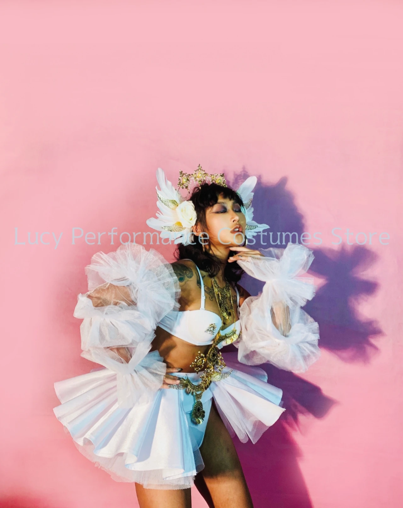 Bar nightclub female gogo singer white Lolita performance dress dsdj stage atmosphere interactive tour performance dress