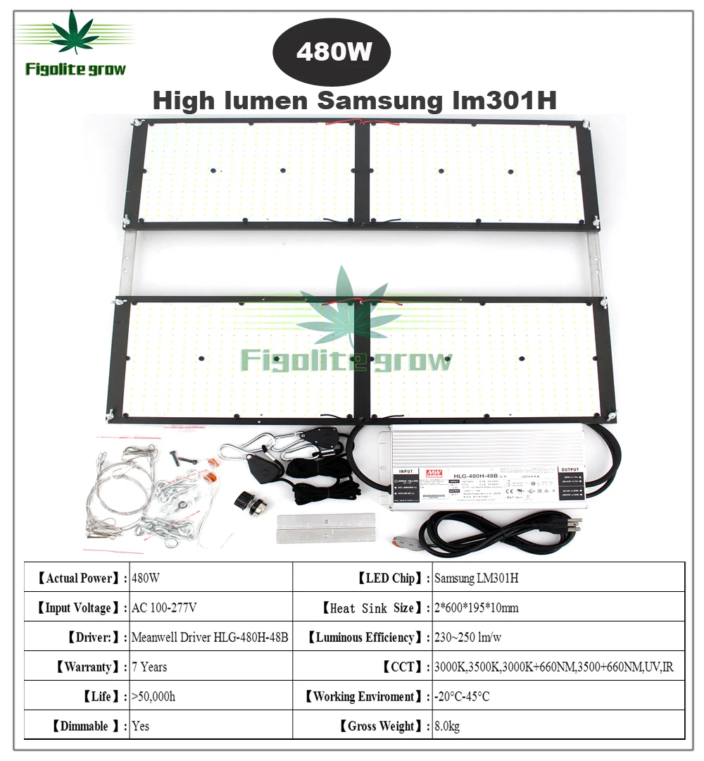 Figolite grow Dimmable 120W 240W 320W 480W Samsung LM301H Quantum Tech V3 Board led grow light Meanwell driver 7 years warranty