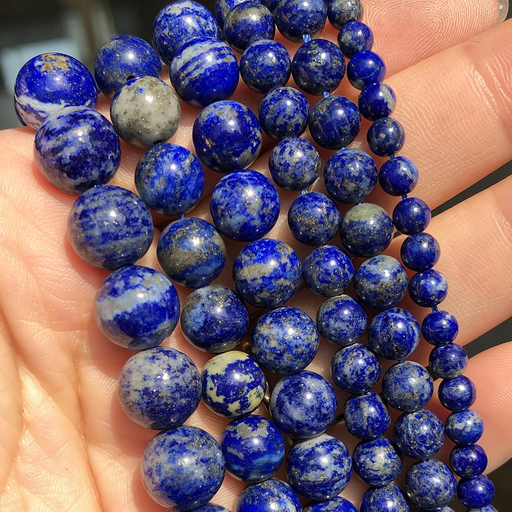 AA Naturalne koraliki z kamienia Lapis Lazuli do wyrobu biżuterii 4 6 8 10 mm Okrągłe luźne koraliki DIY Bransoletka Charms Akcesoria 15 cali