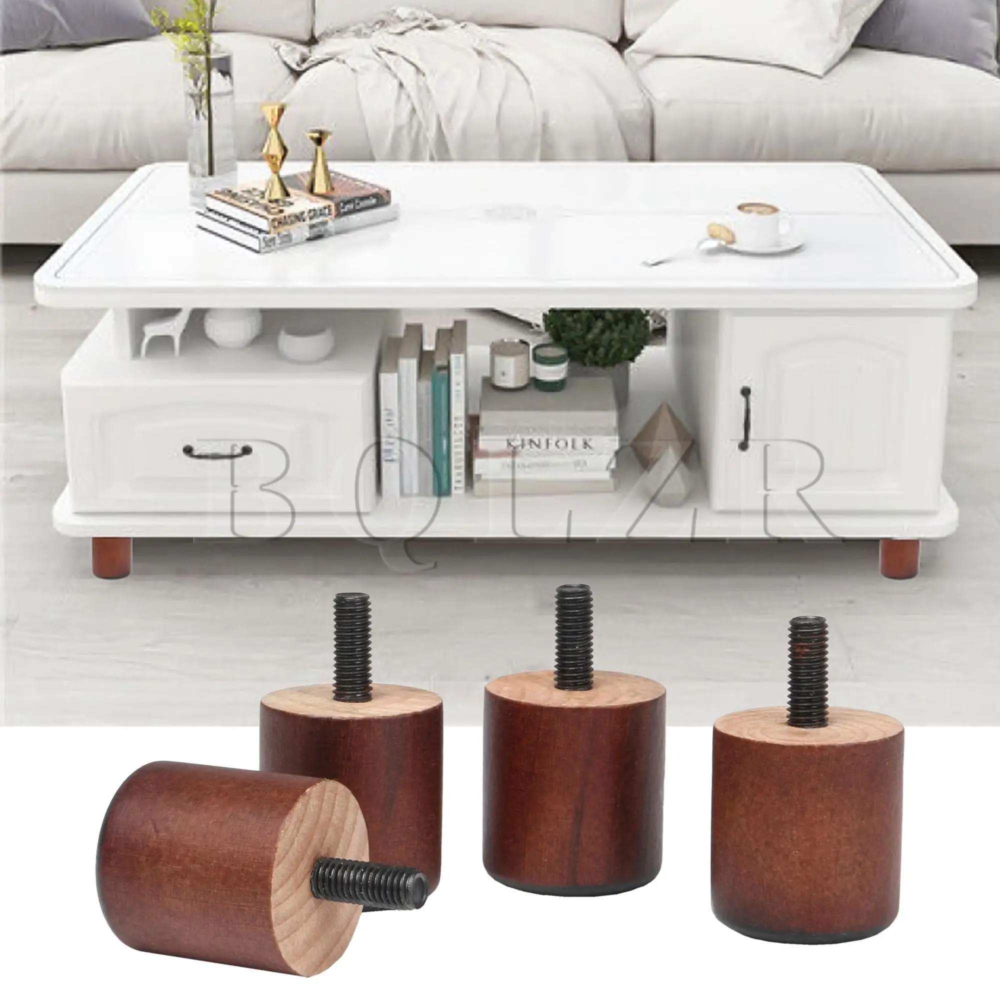 BQLZR Cylindrical Wooden Couch Legs Furniture Feet Brown 3.7x3.5cm Pack of 8