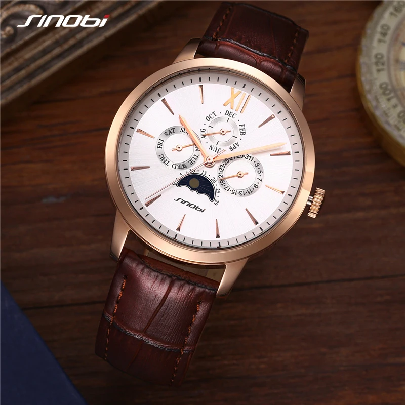 SINOBI Top Brand Original Men\'s Fashion Luxury Watches Male Function Clock Calender Quartz Wristwatches Relogio Masculino saat