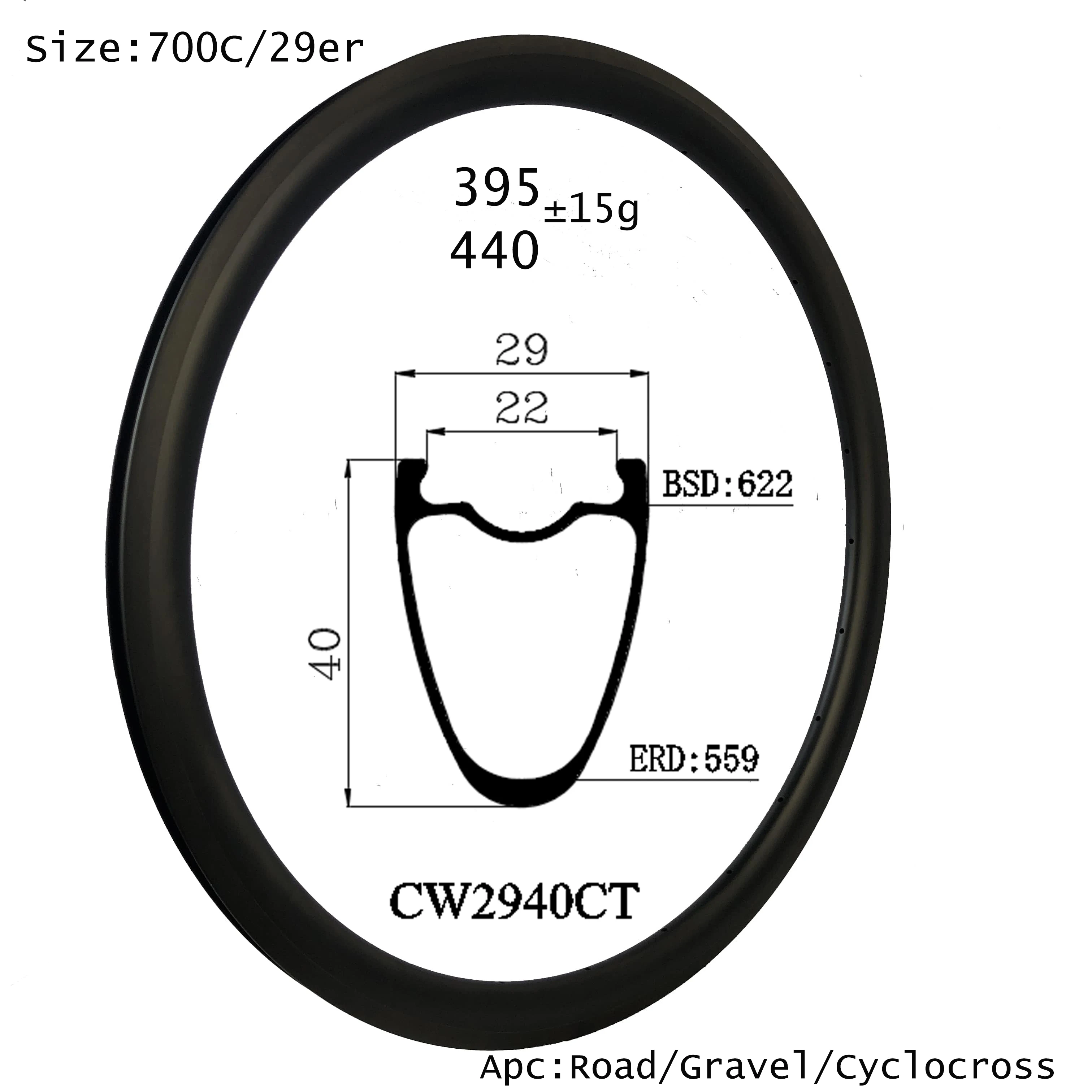 Jante de roue de vélo en carbone, pneu sans chambre à air, option tissage de rayons, décalcomanies personnalisées, commande en ligne de vélo, PTFE rapide, 40mm, 29mm de largeur