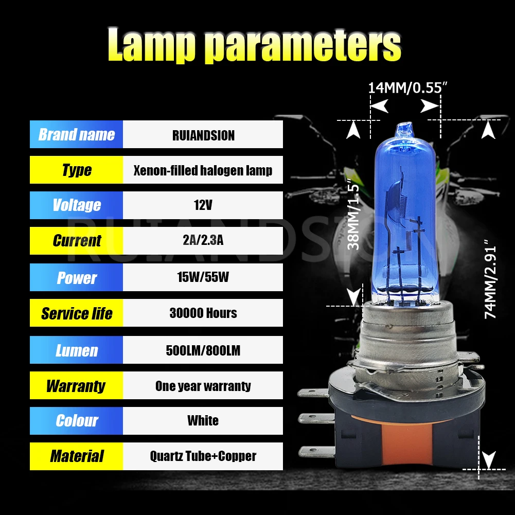 RUIANDSION 2Pcs H15 15W/55W Car Halogen Headlight Filament Bulbs Fog Light DRL White 12V High Low Beam