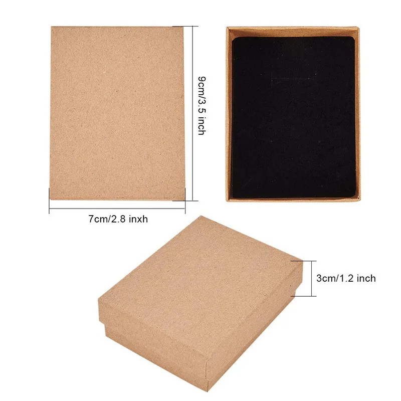 12pcs/Lot Small Size 9x7x3cm Kraft Square Cardboard Jewelry Boxes for Jewelry Set and Packaging Box,Tan F80