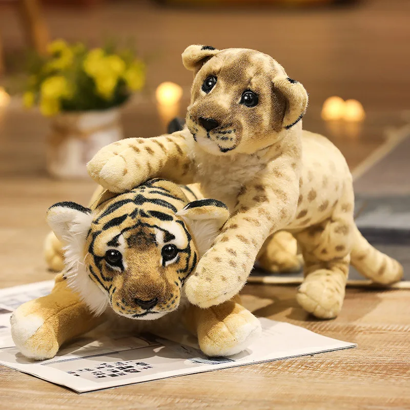 Peluche de leopardo y Tigre de León para niños, juguete de felpa suave y Real para Decoración de cumpleaños para niños