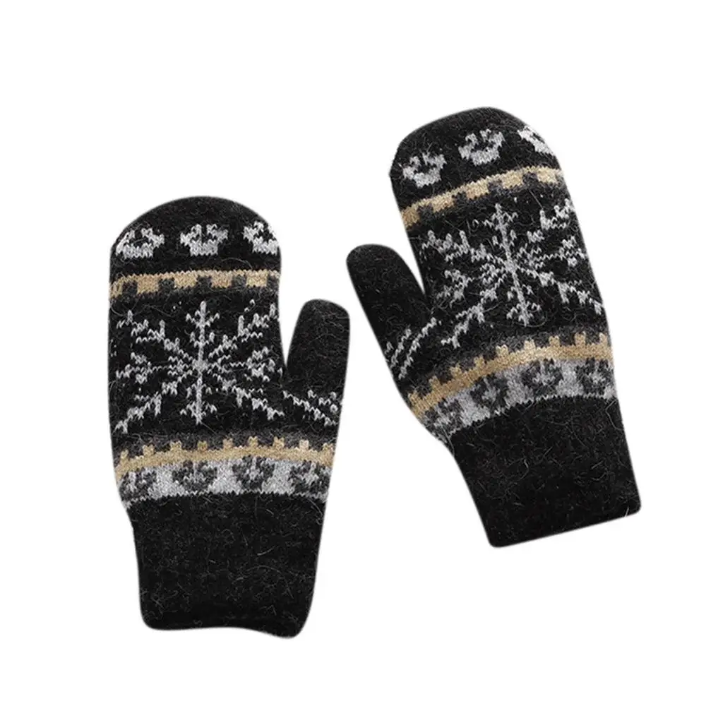 Fashion Lady Winter Warm Mittens Women Knitted Christmas Snowflake Plus Velvet Thick Driving Windproof Full Finger Gloves H52