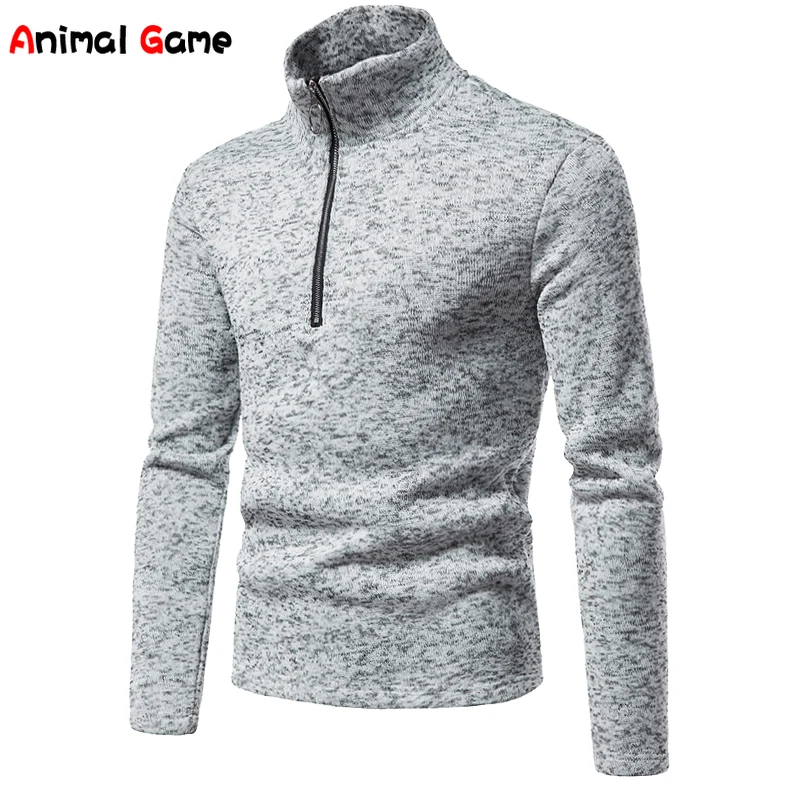 Suéter cálido de manga larga para hombre, suéter con cremallera y cuello levantado, chaqueta informal de Color sólido