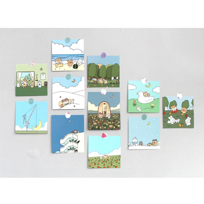 9pcs Cute Forest Girl Double Sided Decorative Card Suit Background Metope Journal Album Wall Sticker Photo Props Stationery Gift