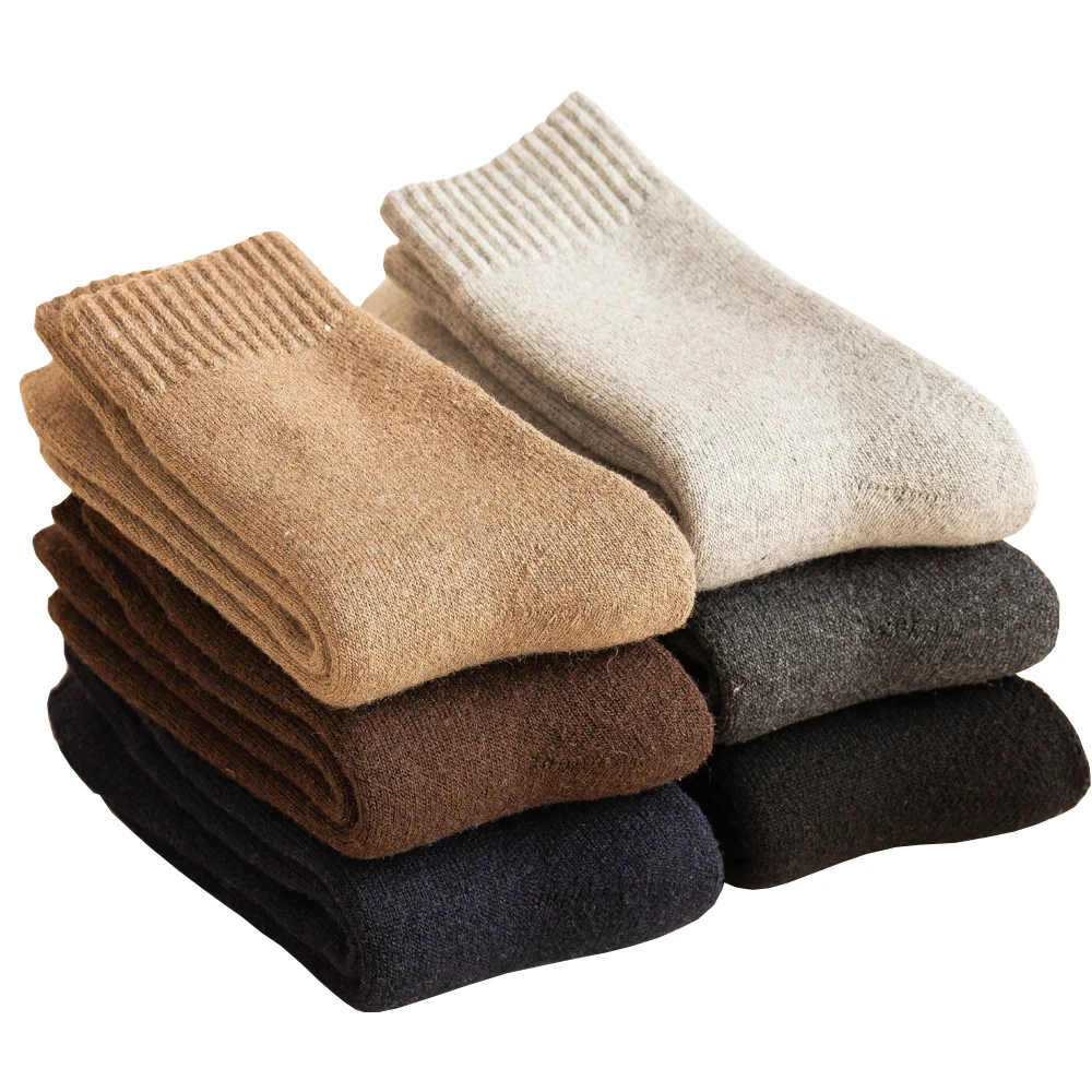 Mens Heavy Thick Wool Socks Soft Warm Middle Tube Cozy Thermal Winter Crew Socks Black Grey Blue Beige Brown Size EU 38-45