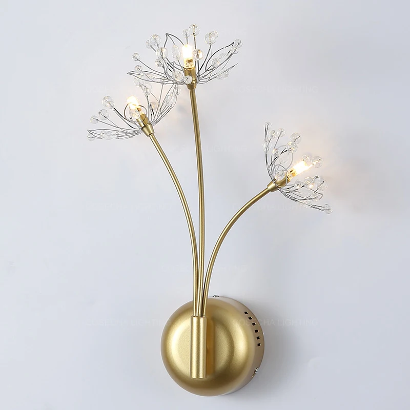 

crystal wall lamps nordic gold bedside wall lights luxury loft bedside wall sconce japanese art deco flower dandelion wall light