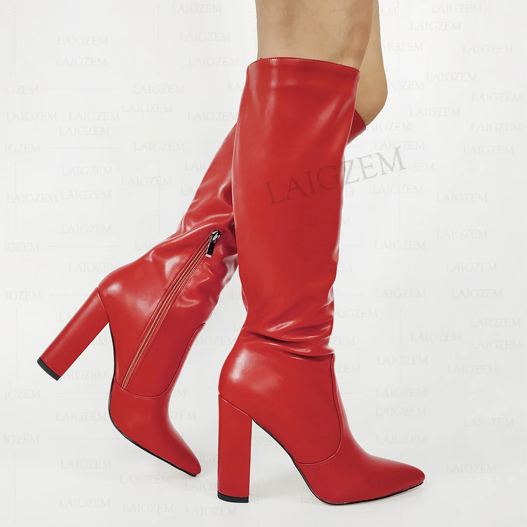 

Женские сапоги на толстом каблуке, с молнией сбоку