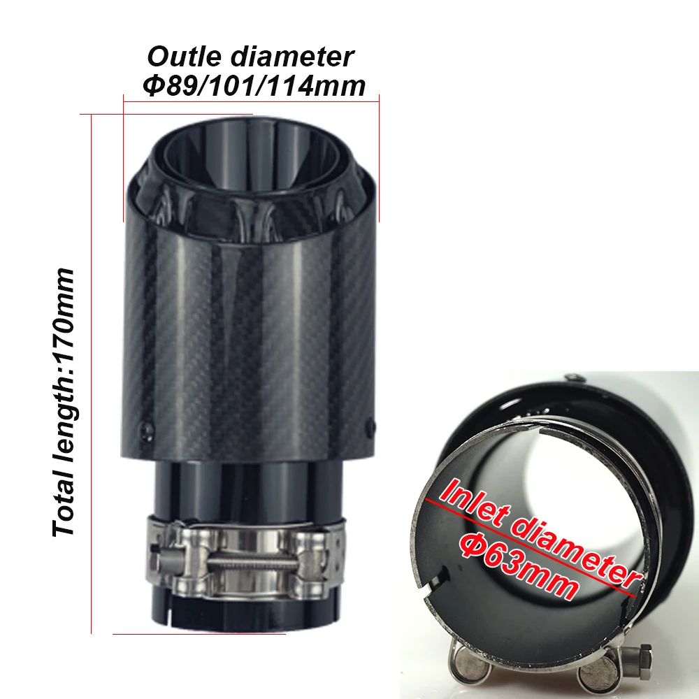 ใหม่รถคาร์บอนท่อไอเสียท่อไอเสียสามชั้นBullet Shape Universalตรงสแตนเลสสีดําท่อไอเสียท่อ