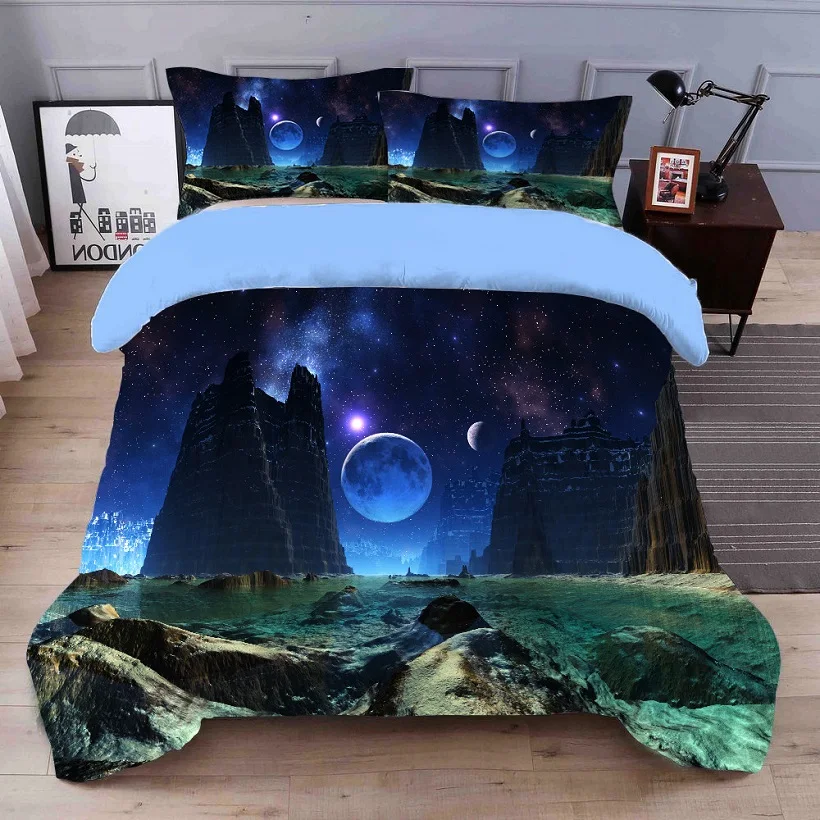 4Pieces Ultra Soft Outer Space Earth Duvet Cover Bed Sheet Pillow Shams Twin Full Queen King Bedding Set Single Double Bed Set