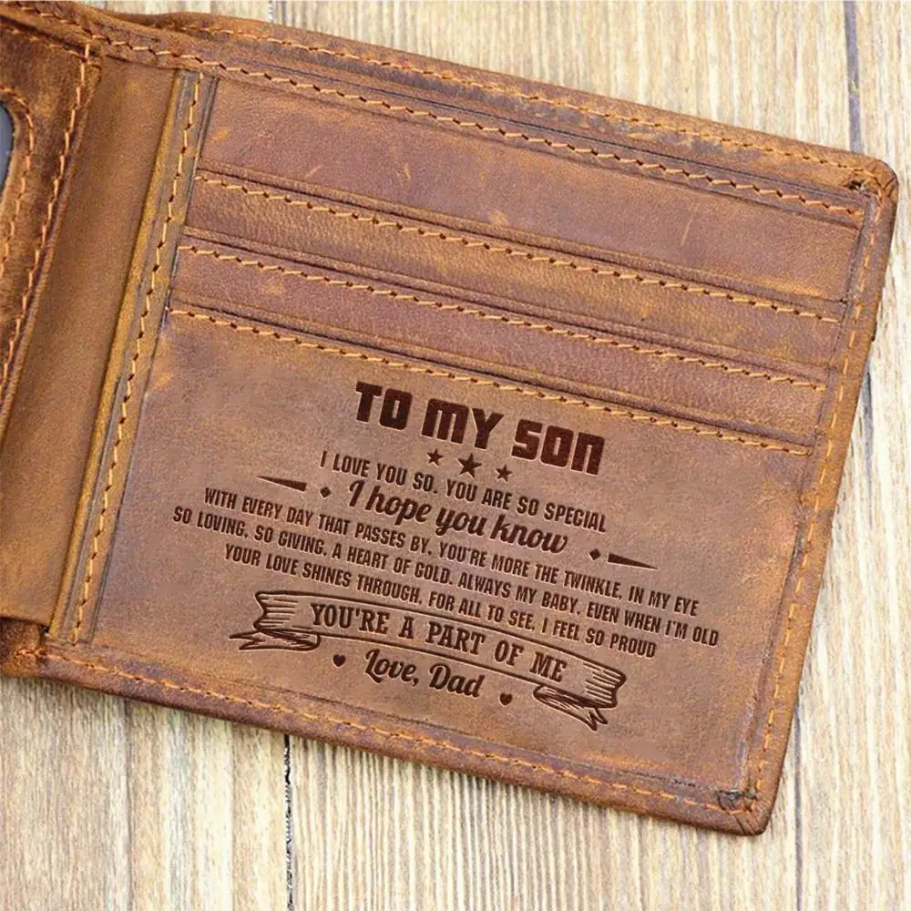 

Free Engraving 100% Genuine Leather Men Wallet Gift Of Dad To Son V E1001-1015 Small Mini Card Holder Card Wallet Men