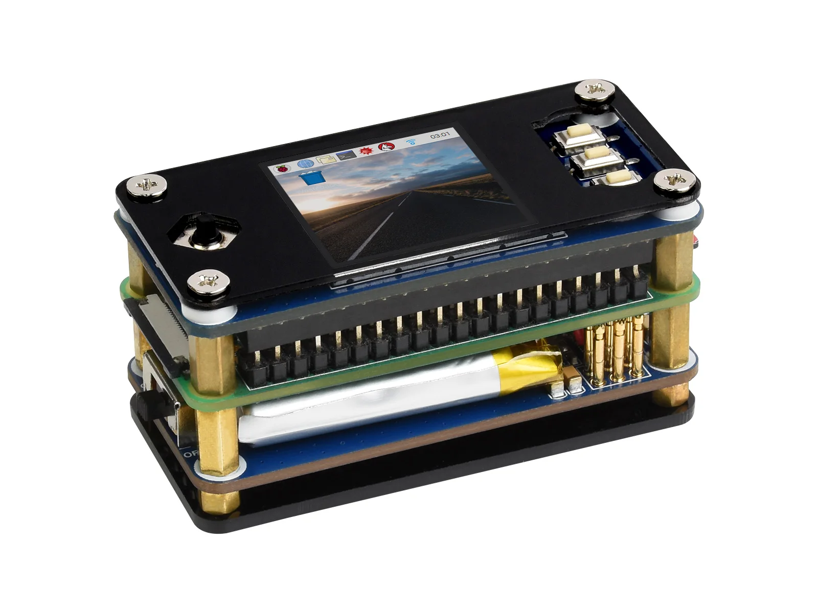 Imagem -01 - Raspberry pi Zero wh Junto com Ups Hat c 1. Chapéu Lcd de Polegadas Bateria de 1000mah Li-po e Painéis de Proteção Acrílicos Pretos