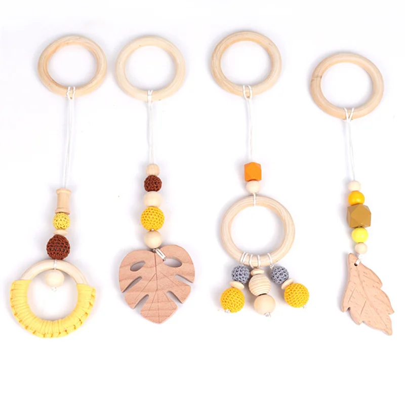 4pcs Baby Gym Playing Wooden Beads Hanging Toy Nursery Gym Play Accessories Home Decor Wood Beads Hanging Decor Kids Room Decor