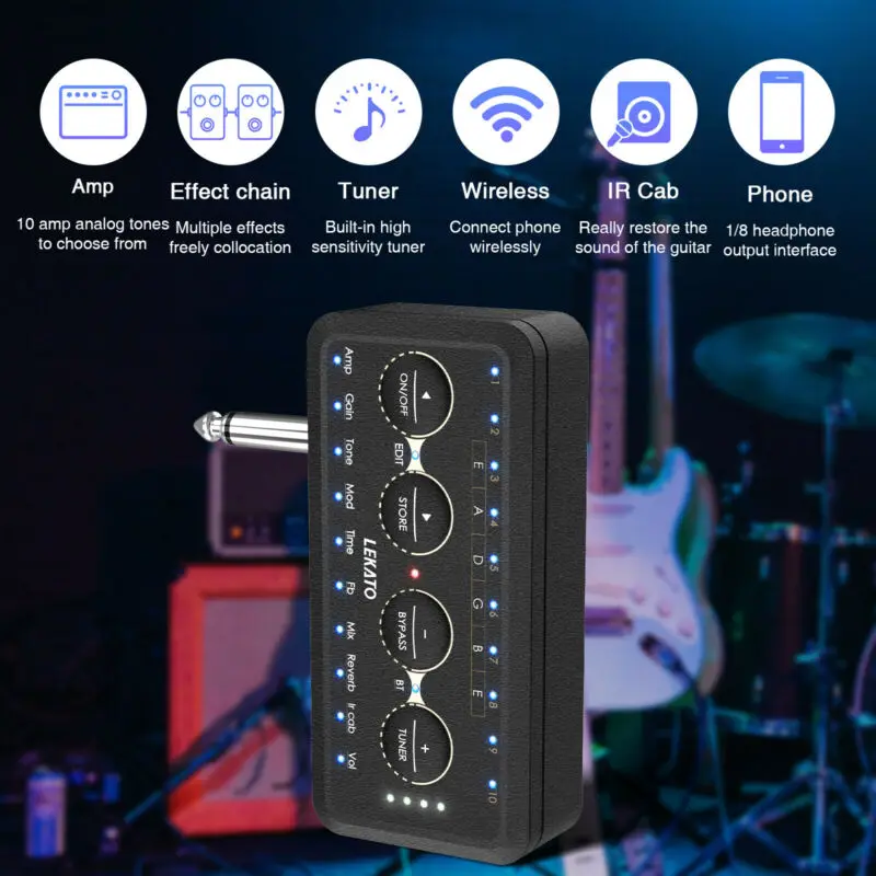Lekato-AMPLIFICADOR DE guitarra eléctrica, miniamplificador de auriculares con efecto de Pedal, altavoces, enchufe combinado, Pa-1