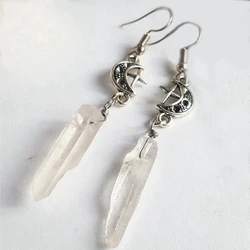 Pendientes de luna de cuarzo transparente, bohemio, bruñido, piedras naturales, esotérico, Celestial, alternativo, Nugoth, gótico, romántico, regalo de estrella