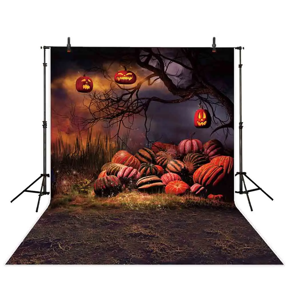 Allenjoy – arrière-plan de photographie d'halloween, nuit d'horreur bleue, citrouilles lanterne forêt sauvage, arrière-plan de studio photo pour enfants