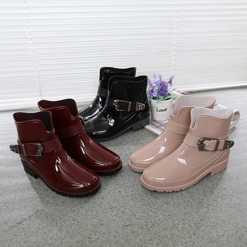 

Waterproof Boots Women Platform Rain Shoes 2021 Fashion Outdoor Buckle Ankle Rain Boots Ladies Non-slip Water Shoes New