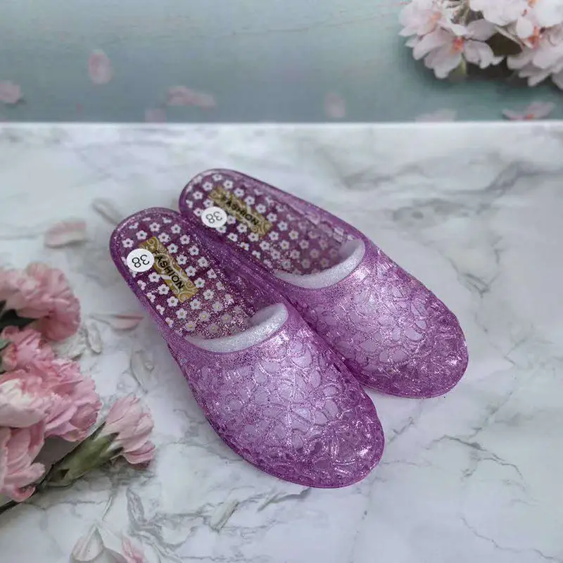 Korea Summer Jelly Slippers Woman Crystal Summer Wedges Shoes Home Out Wearing Slides Hollow out Antiskid for Female Close Toe