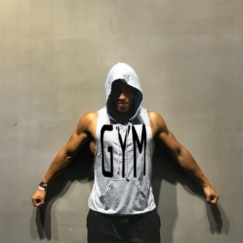 2021 Hot Mens Muscle Hoodies Fitness Bodybuilding Sleeveless Gym Tank Top Vest