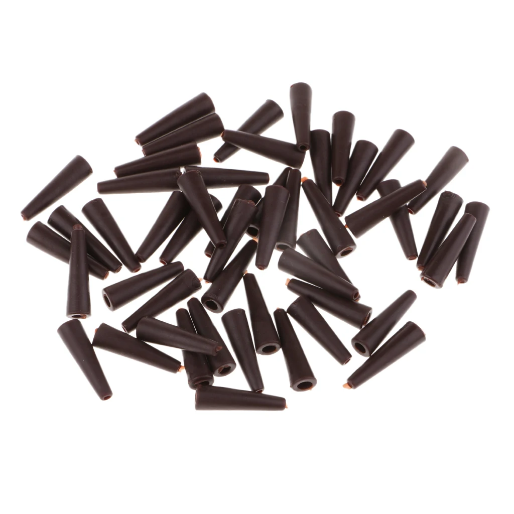 50pcs/set Brown Rubber Tail Tubes Cones for Fishing Rig Sleeves Tool 20mm