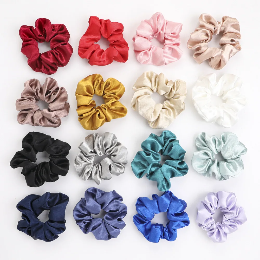 2PCS Bright Satin Silk Scrunchies Solid Large Elastic Rubber Hair Bands Women Girls Ponytail Holder Hair Rope Accessories Set