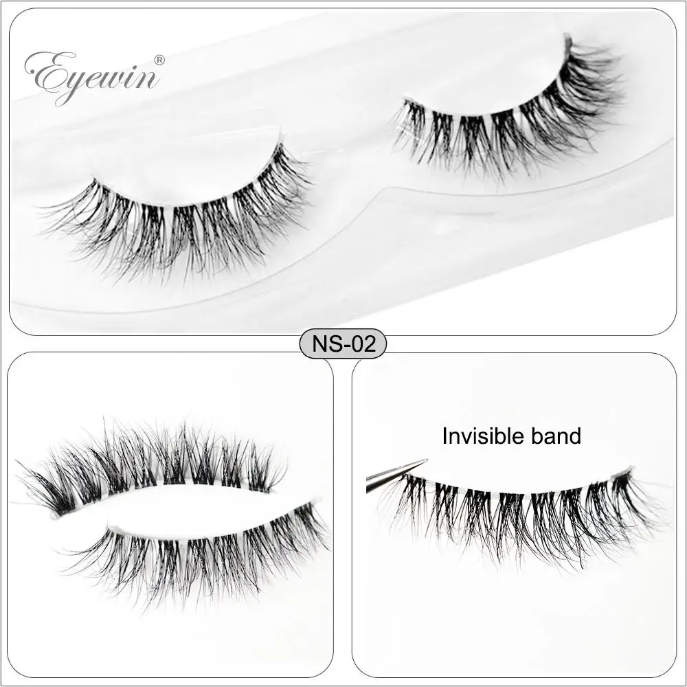 Eyewin 3D Mink Invisible Lash Handmade Crisscross Eyelashes Clear Band Soft Strip Eyelash Natural Long Wispy False Lashes Makeup