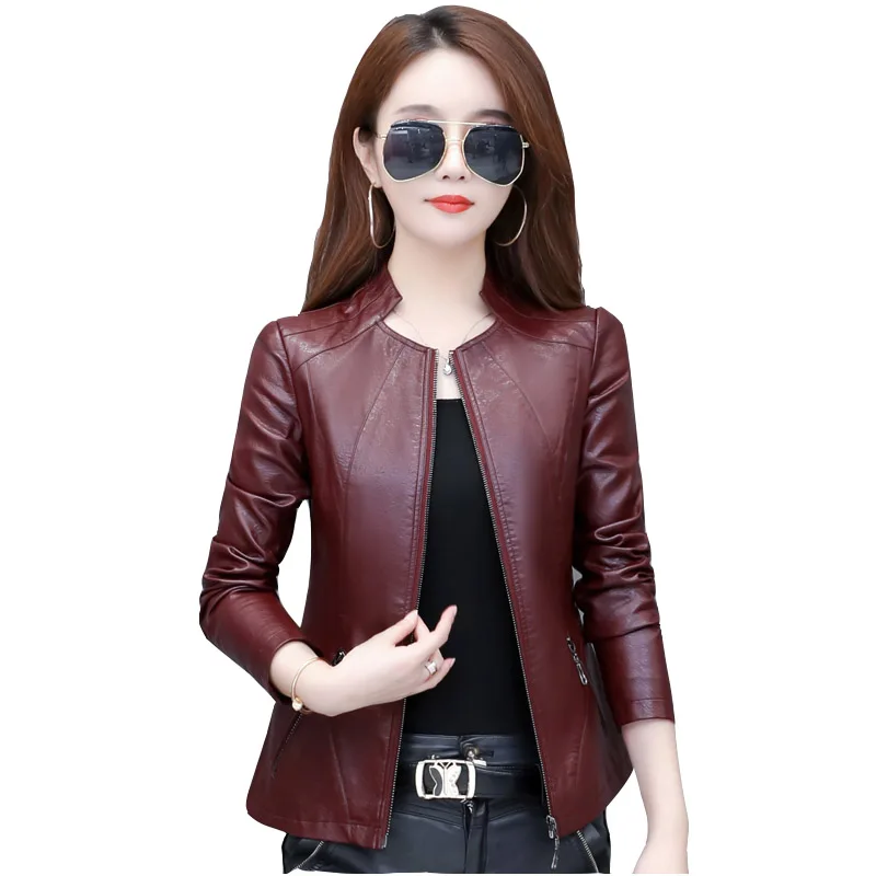 

Spring autumn new women's short leather jacket fashion slim size 5XL women's stand collar leathers jackets small overcoat tide