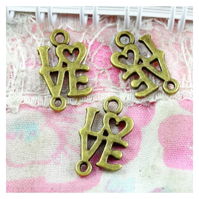 

100pcs 17*10MM Antique Bronze Plated Love connector Handmade Charms Pendant DIY for bracelet necklace