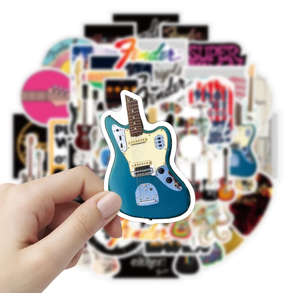 10 / 30 / 50pcs Rock Cartoon Musical Instrument Guitar Graffiti Waterproof Sticker Phone Case Refrigerator Water Cup Wholesale