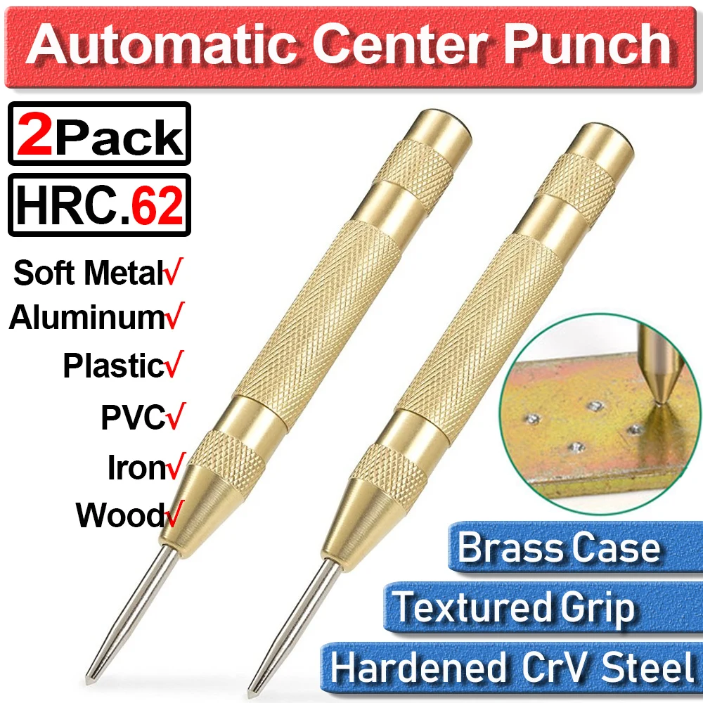 Automatic Centre Punch 5'' Automatic Center HSS Tip Brass Pin Punch Strike Spring Loaded Marking Starting Holes Tool D30