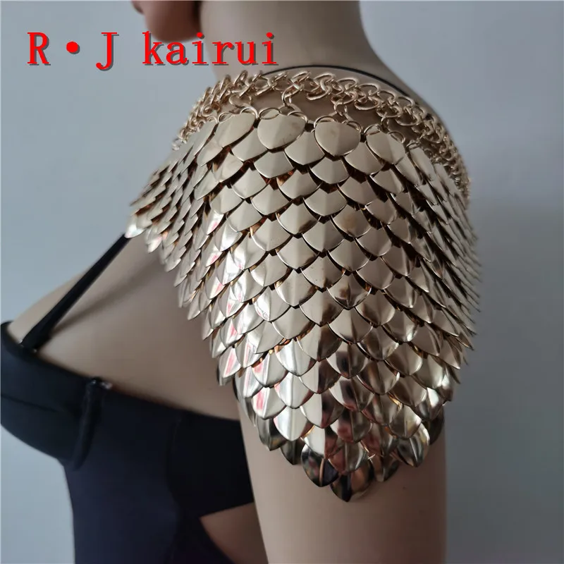 New Fashion Scalemail Mermaid Gold Colour Dragon Scales Shoulder Chains Layers Scale Chainmail Fish Scale Shoulder Jewelry