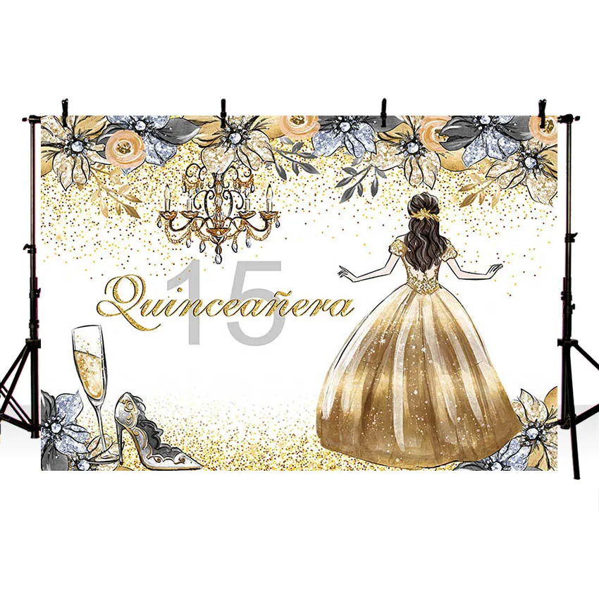 

Avezano Photography Backdrops 15th Birthday Party Princess High Heels Floral Champagne Backgrounds Photo Studio Photozone Decor