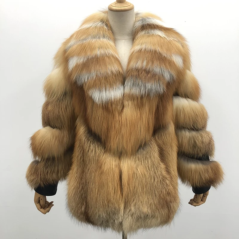 Fox Fur Jacket Women High Waist Luxury Red Fox Thick Warm Winter Fur Coat 2020 New MJF-FC-45