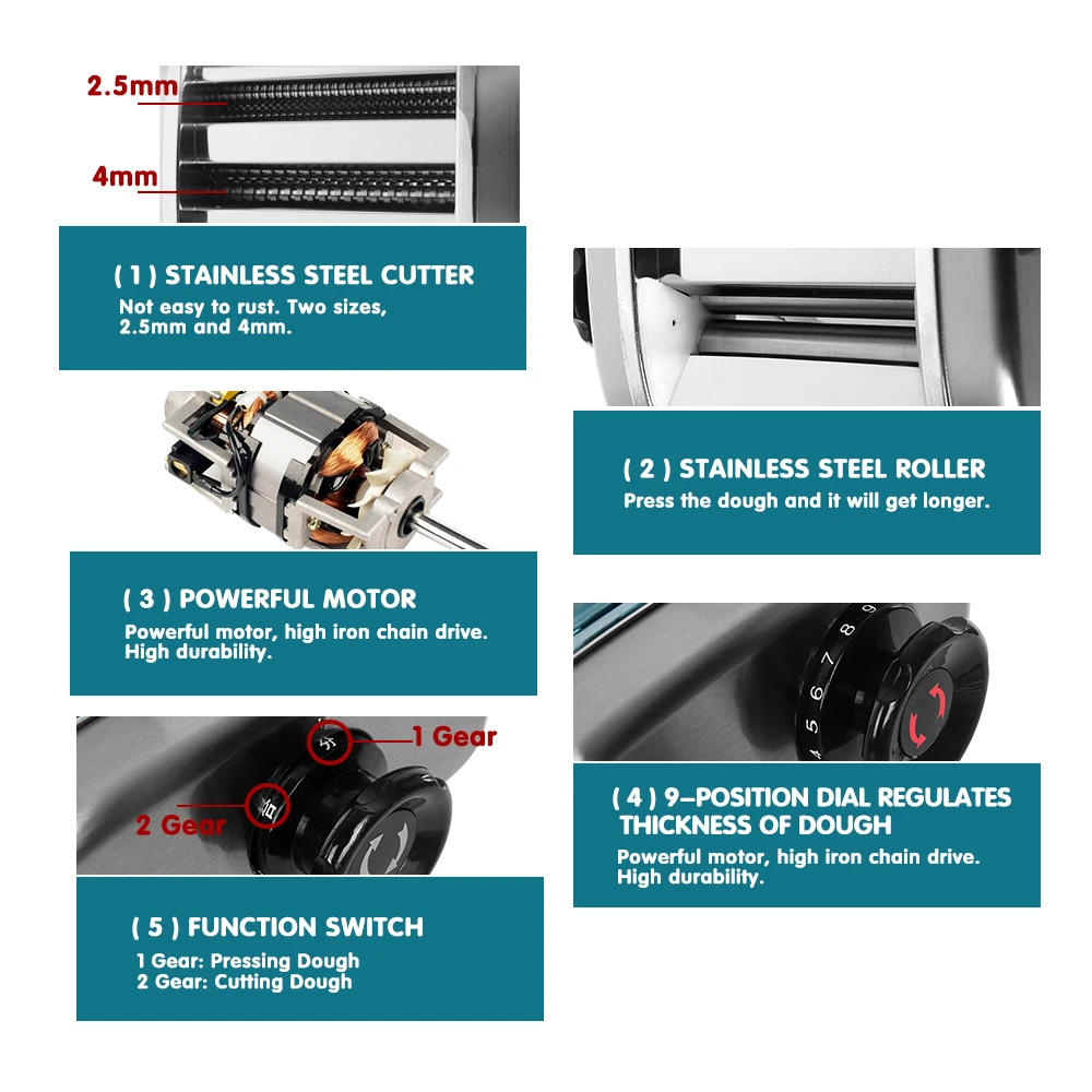 ITOP-dos cortadores eléctricos de Pasta para Fideos, máquina de fideos de acero inoxidable, máquina para hacer espagueti lasaña, 135W, 5 kg/h, IT-FKM2