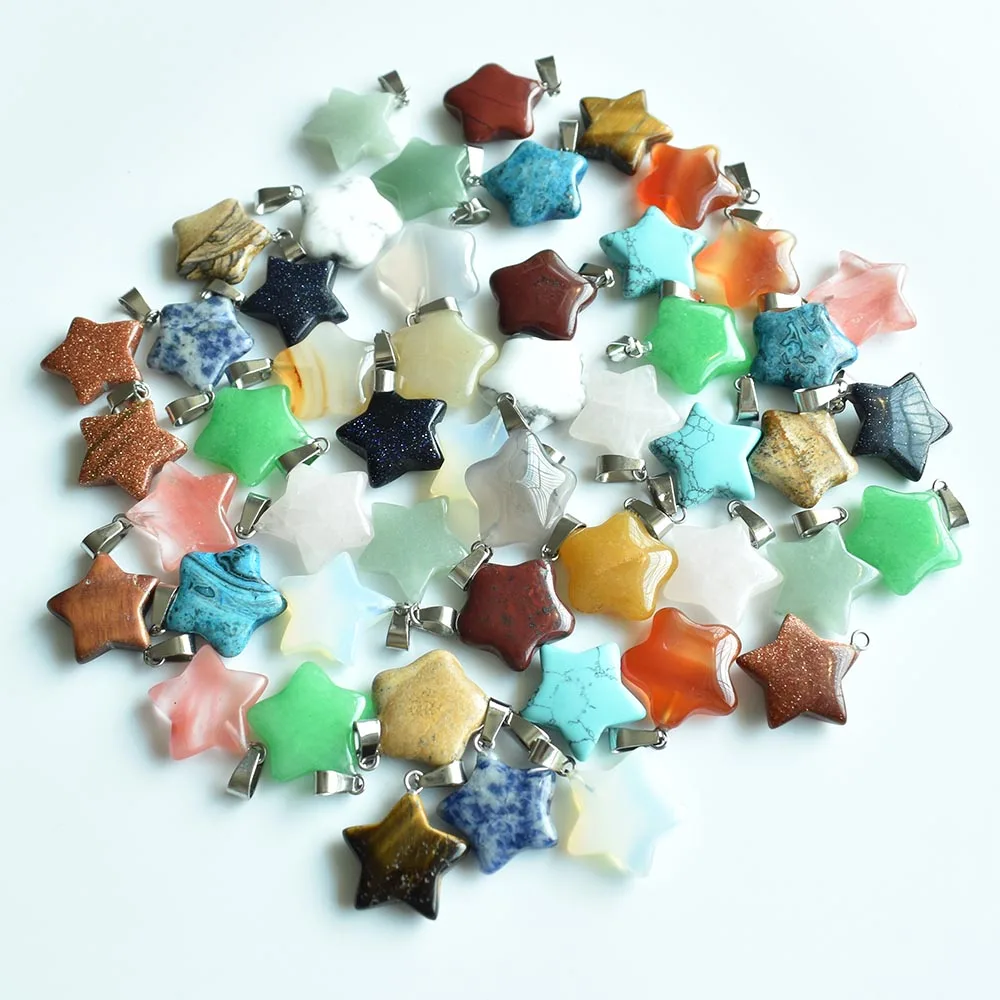 Heiß begehrte Mode: Verschiedene Naturstein-Anhänger mit weißen Kristallsternen für DIY-Schmuckherstellung, 50 Stück/Los, Großhandel, versandkostenfrei. – Detail 9