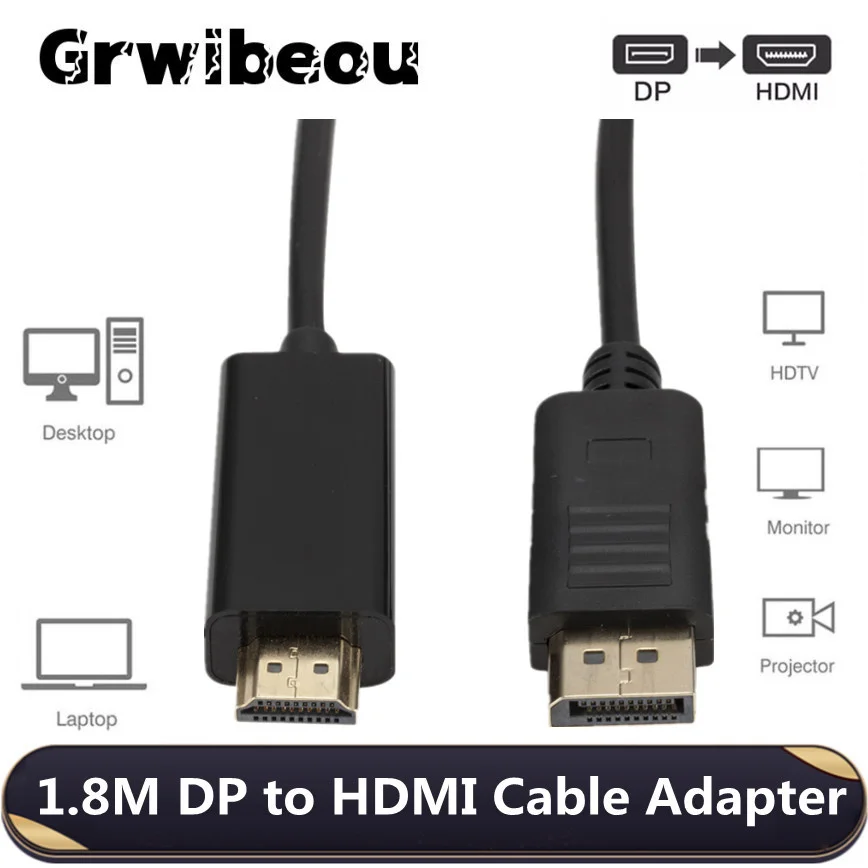 1.8M/6ft Displayport HDMI adaptateur 1080P Display Port convertisseur pour PC portable projecteur DP vers HDMI câble Displayport HDMI