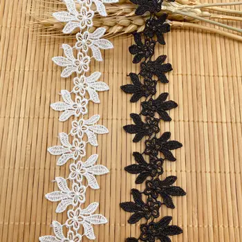 (3 jardy / partia) Białe czarne haftowane koronkowe wstążki Tkanina Wykończenie DIY Szycie Ręcznie robione materiały rzemieślnicze