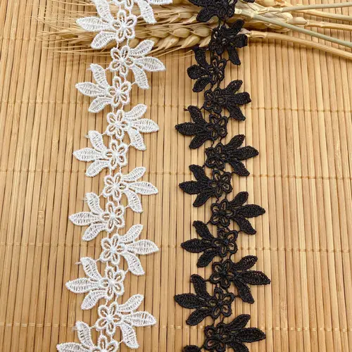 (3 yardas/lote) cintas de encaje bordadas blancas y negras, adornos de tela, materiales artesanales hechos a mano para costura DIY