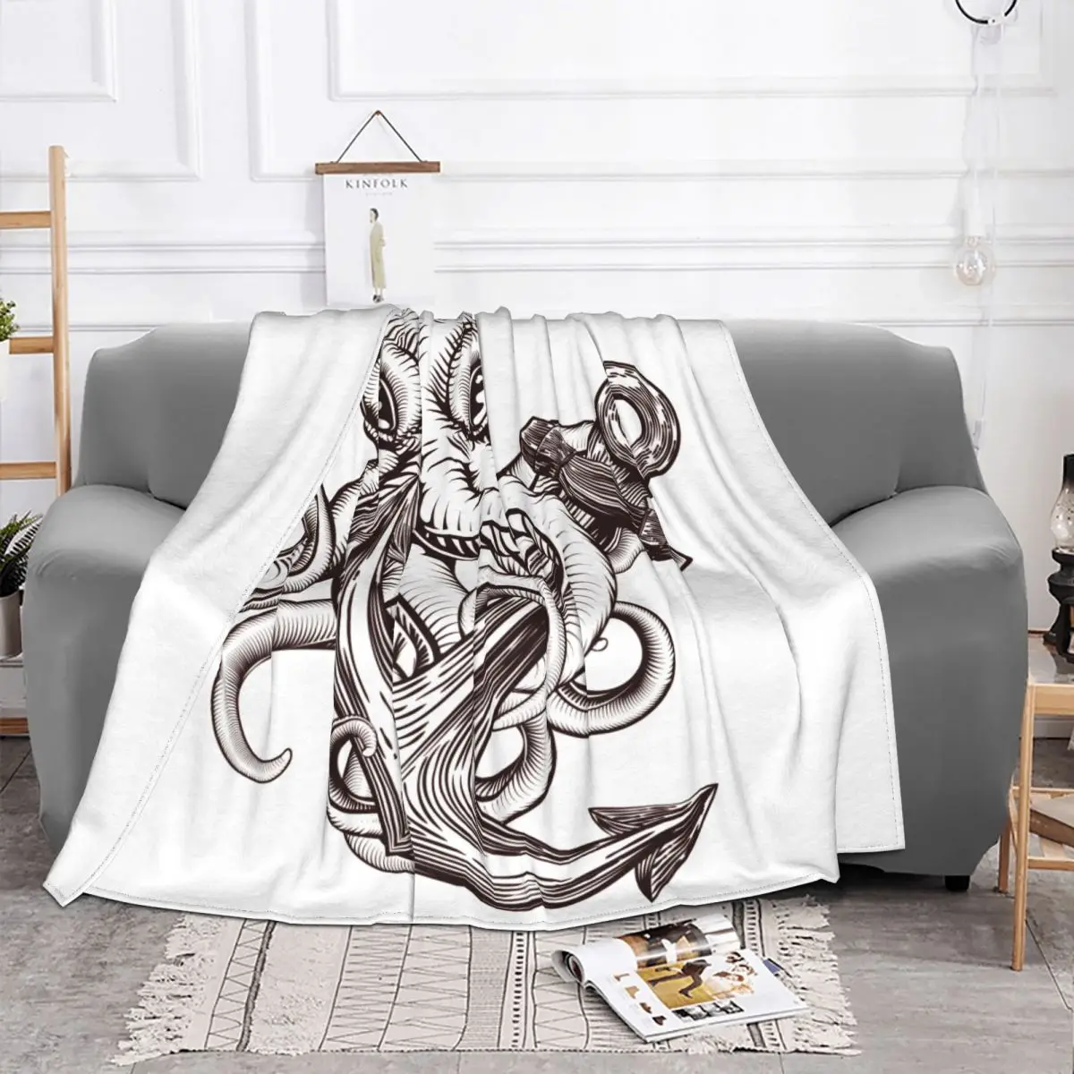 Cthulhu Octopus Vintage Plush Blankets Lovecraft Mysticism Awesome Throw Blankets for Bed Sofa Couch