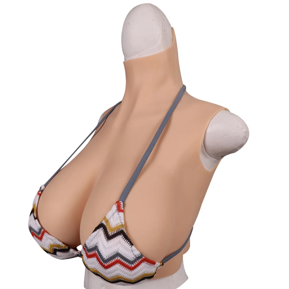 Eyung High Collar Silicone Breast Forms Fake Boobs Breastplate For Crossdresser Drag Queen G cup Cosplay Silicone chest