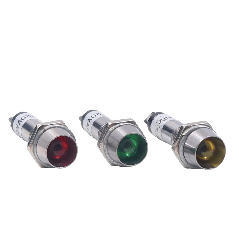 

10Pcs Panel 8mm Mounting Red Green Yellow Indicator Light Indication LED Signal Lamp DC24V XD8-1